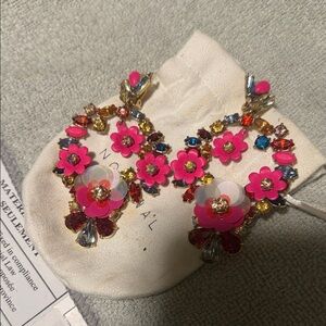 Floral Pink and Gold Statement Earrings